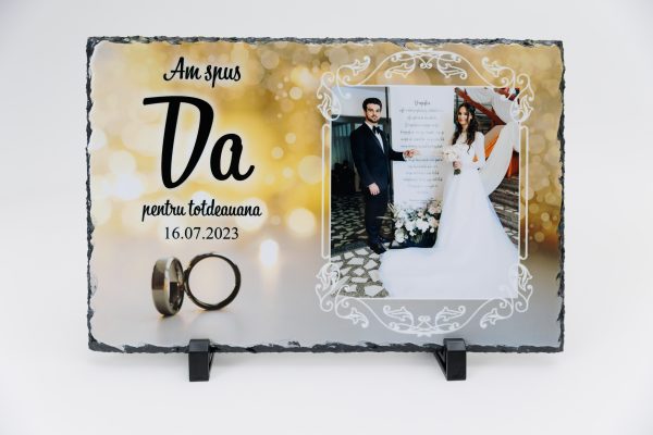 Placă ardezie personalizată cu dată și poză - Nunta