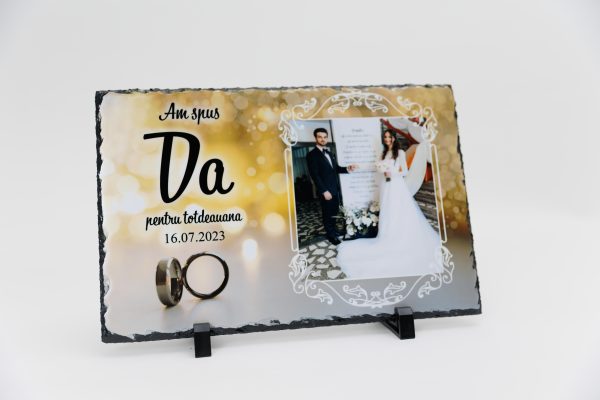 Placă ardezie personalizată cu dată și poză - Nunta