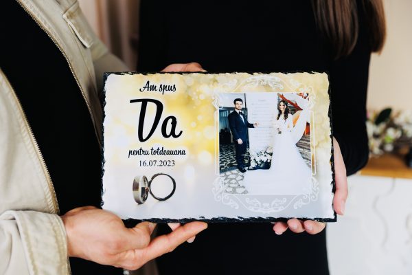 Placă ardezie personalizată cu dată și poză - Nunta