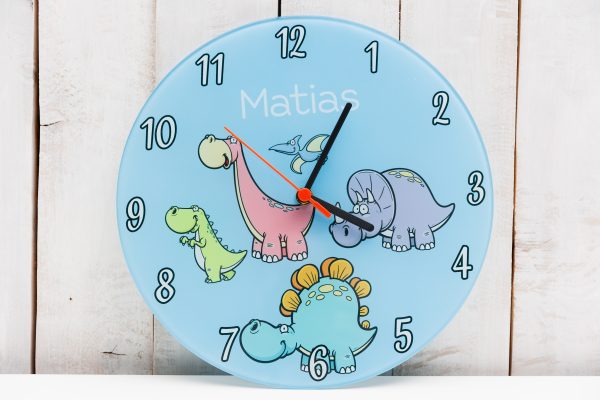 Ceas personalizat rotund cu nume - Dinozauri