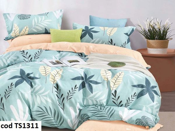 Lenjerie de pat bumbac finet, cu 4 piese, pentru 1 persoana, L'atelier Creatif Pucioasa