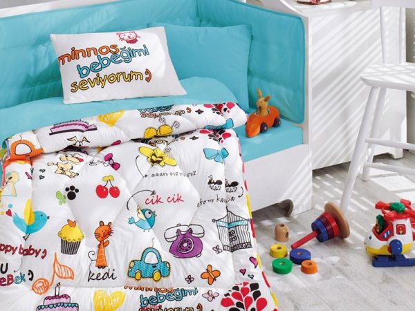 Set complet de lenjerie pentru patut de bebe cu pilota si aparatori, 6 piese - Cotton box, din bumbac 100%