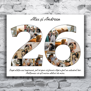 Tablou canvas colaj personalizat cu numarul 26 pentru aniversare casatorie cu 10 poze