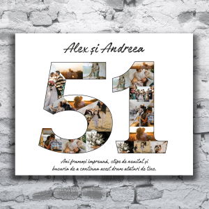 Tablou canvas de familie cu 10 fotografii – cadou personalizat aniversare 51 ani