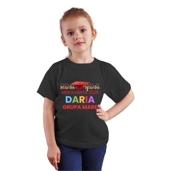 Cadou absolvire grădiniță, tricou personalizat cu nume si an pentru fetițe
