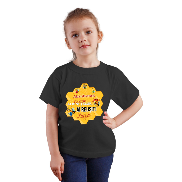 Cadou absolvire grădiniță, tricou pentru fetițe personalizat cu nume - albinuțe