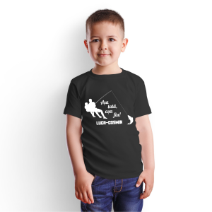 Tricou amuzant pentru copii, personalizat pentru pescari - Asa tata, asa fiu (negru)