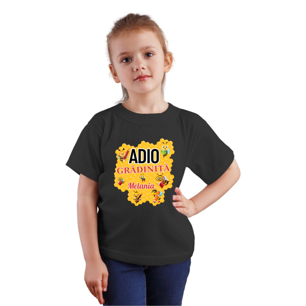Cadou absolvire grădiniță, tricou pentru fetițe personalizat cu nume - Adio grădiniță