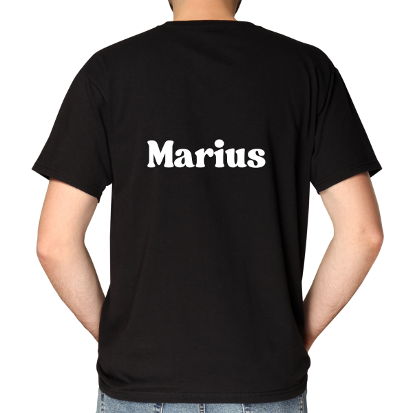 Tricou personalizat cu nume și poză, pentru barbați - nume pe spate (negru)