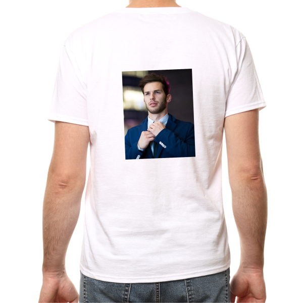 Tricou personalizat cu poza ta, cadou pentru barbați - 2 poze (alb)