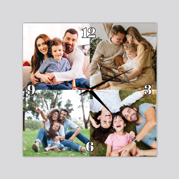 Cadou de familie - ceas patrat personalizat cu poze
