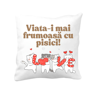 Cadou cu pisici, perna personalizata cu text