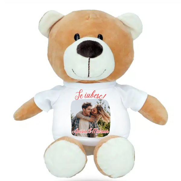 Cadou pentru cuplu, ursulet personalizat cu poza si nume, Te iubesc