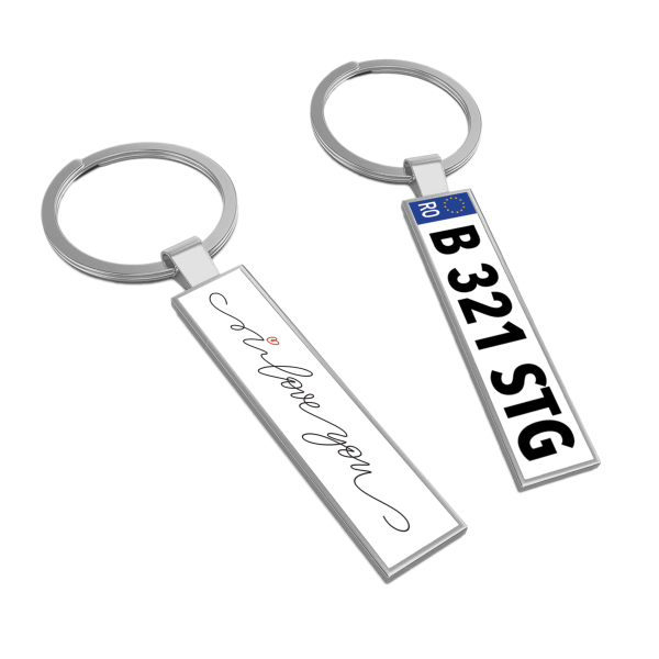 Cadou pentru iubit, breloc personalizat cu numar auto - I love you
