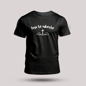 Tricou negru cu mesaj crestin - Isus te iubeste