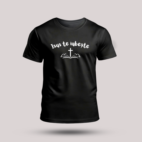 Tricou negru cu mesaj crestin - Isus te iubeste